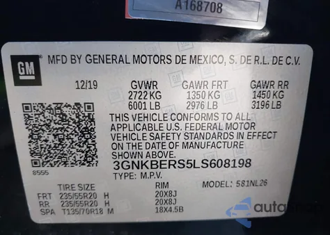 2020 Chevrolet Blazer Fwd Rs z USA, uszkodzony, nr VIN 3GNKBERS5LS608198